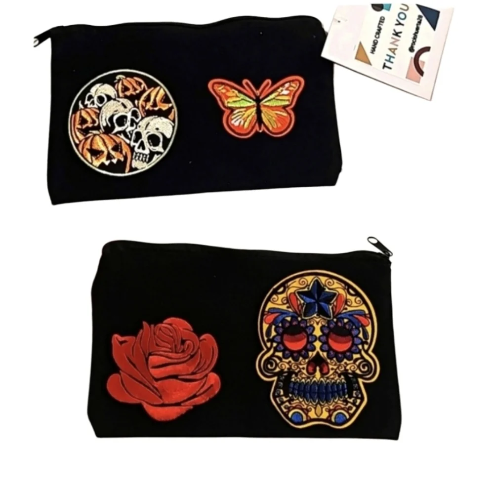 Hand crafted multi use bag  skull pumpkin butterfly iron pachwork farmhouse